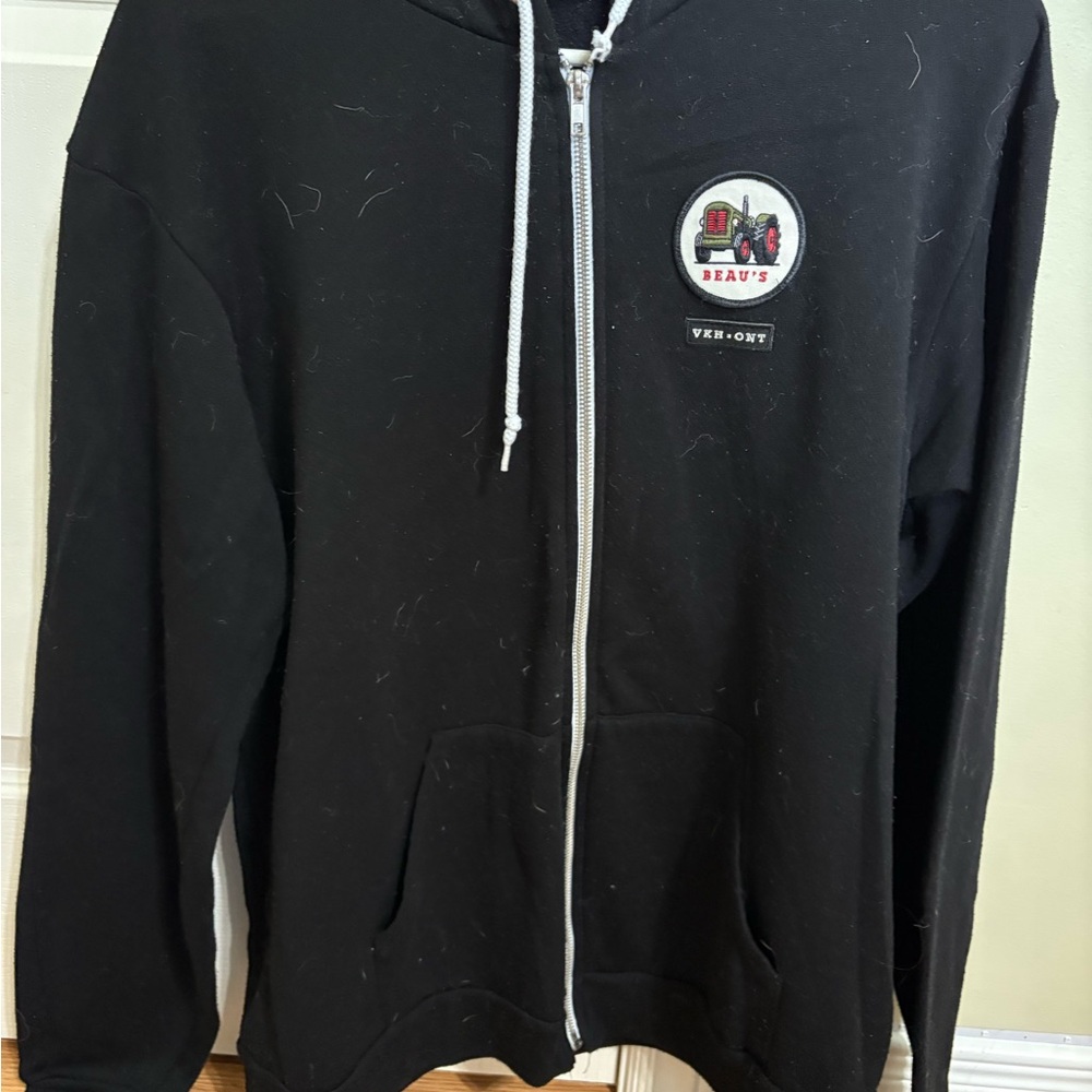 Beaus Brewery- Black Zip-Up Hoodie with Patch